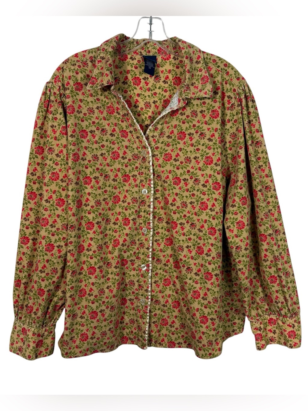 Vintage 90s Corduroy Floral Button Up Relaxed Fit Shacket Basic Editions Plus 2X